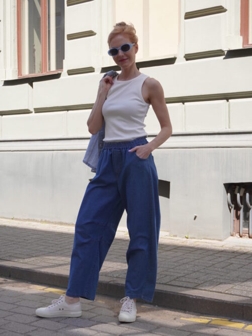 Balloonlõikelised denim püksid