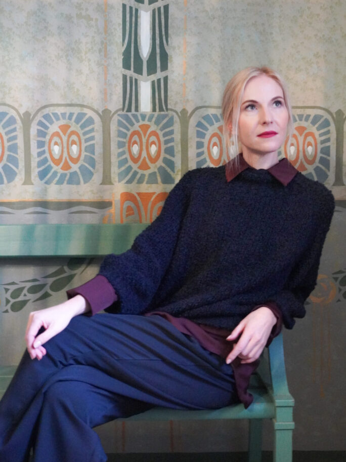 Sinine alpakavillane buklee kampsun