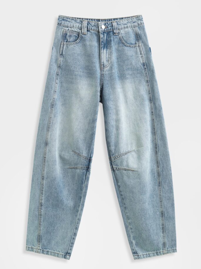 Helesinised barrel teksapüksid